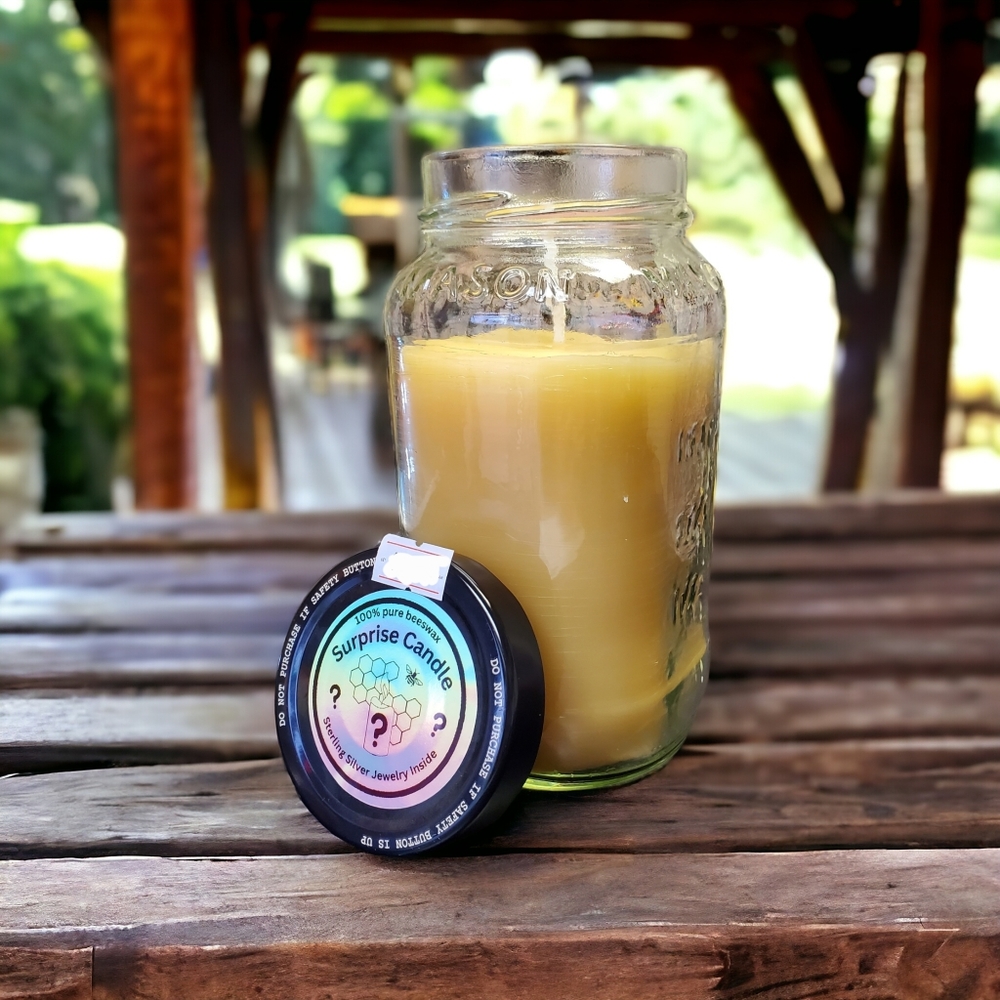 Surprise candle with handmade Sterling silver jewelry inside - 100% pure beeswax